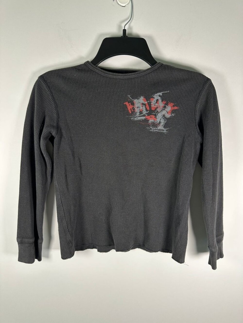 Tony Hawk Thermal Shirt Kids L (7) Gray Waffle Long Sleeve